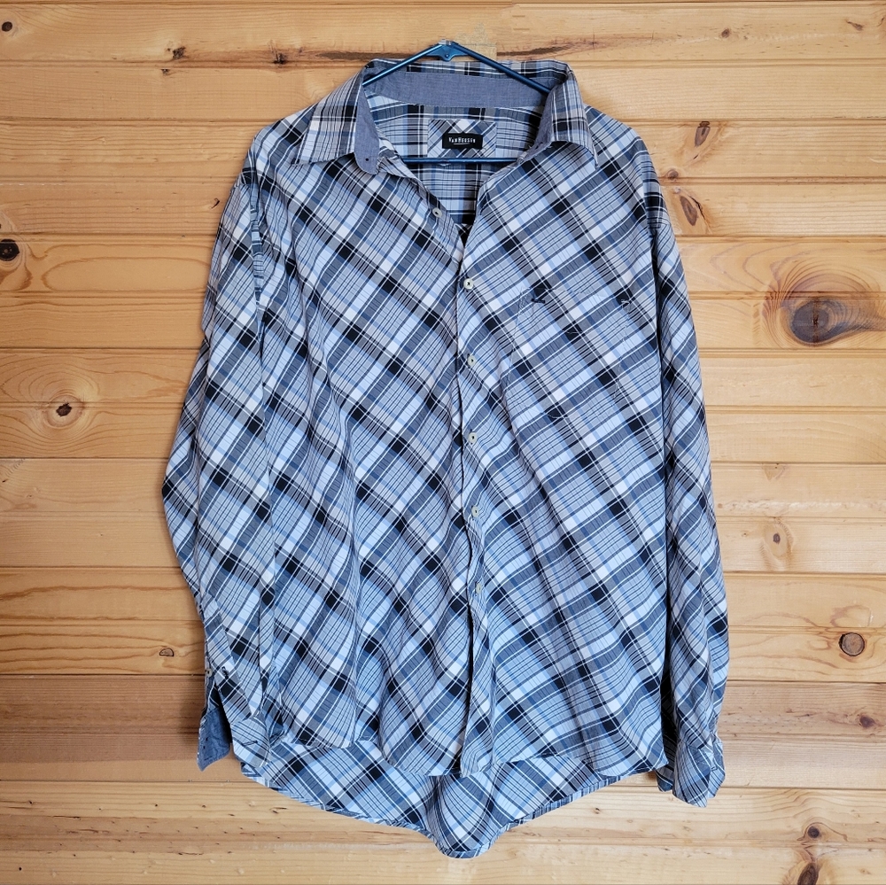 Van Heusen Plaid Men's Button-Up Long Sleeve, Size: Neck 19